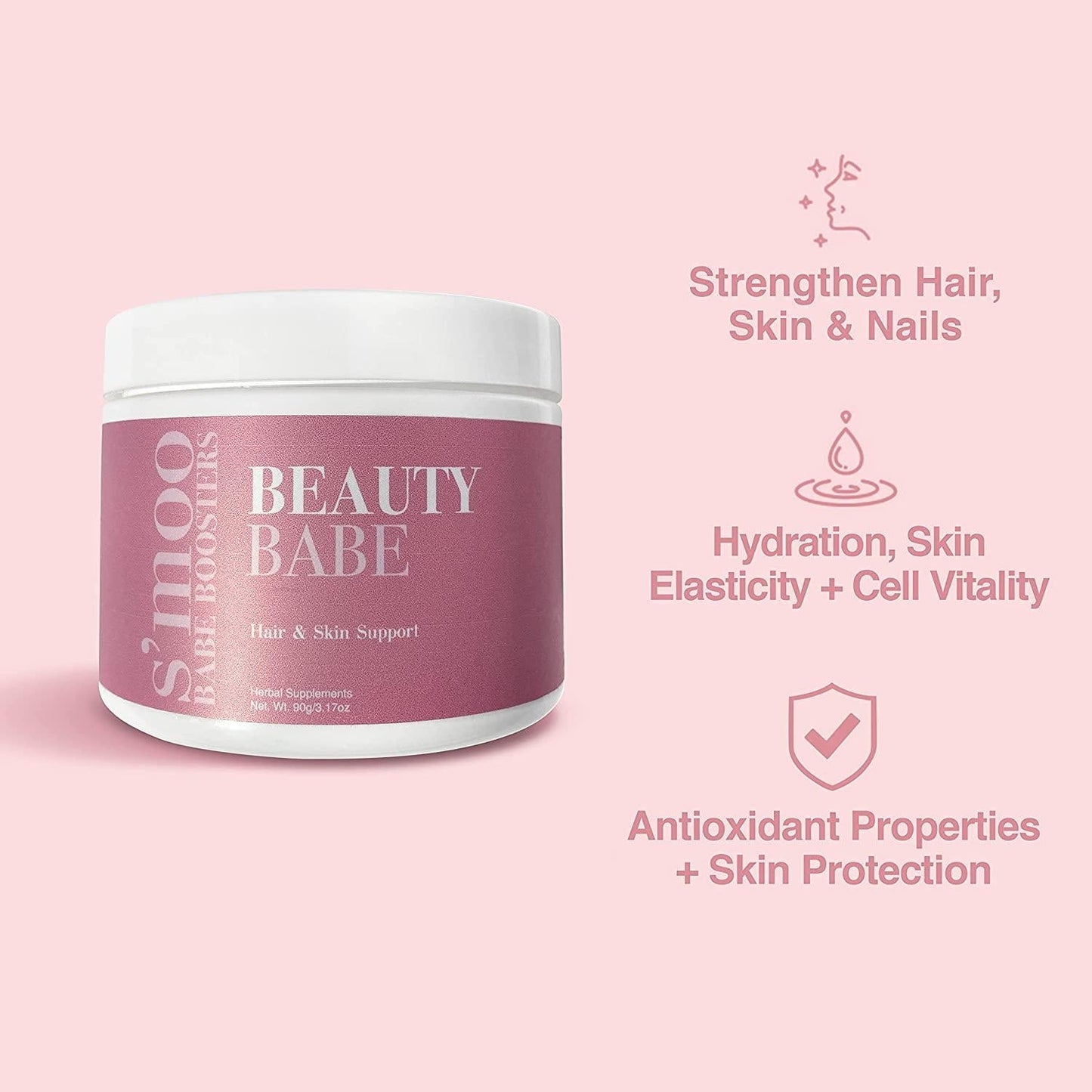 Beauty Babe by S'moo l Strengthen Hair, Skin and Nails l Hydration, Skin Elasticity + Cell Vitality l Antioxidant Properties + Skin Protection l Powder Supplement for Women l Made in USA (30 Servings)