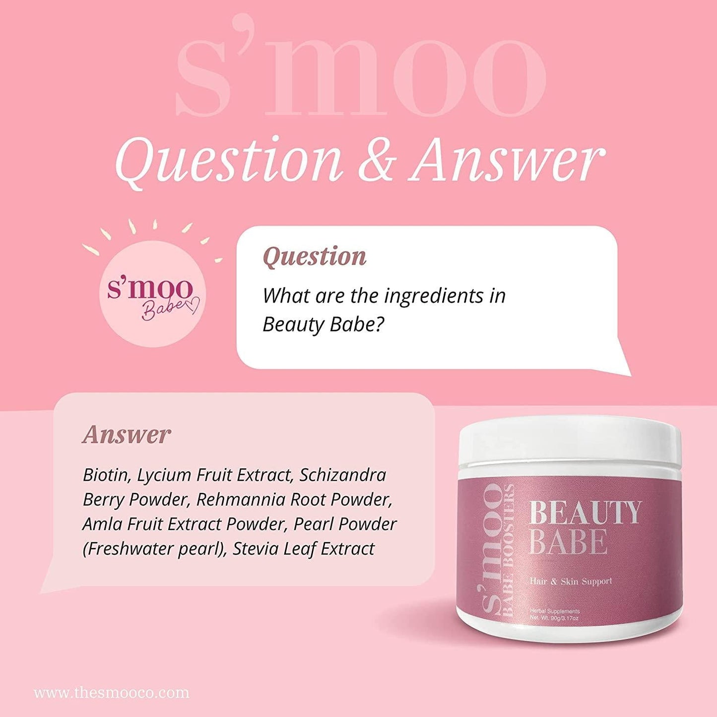 Beauty Babe by S'moo l Strengthen Hair, Skin and Nails l Hydration, Skin Elasticity + Cell Vitality l Antioxidant Properties + Skin Protection l Powder Supplement for Women l Made in USA (30 Servings)