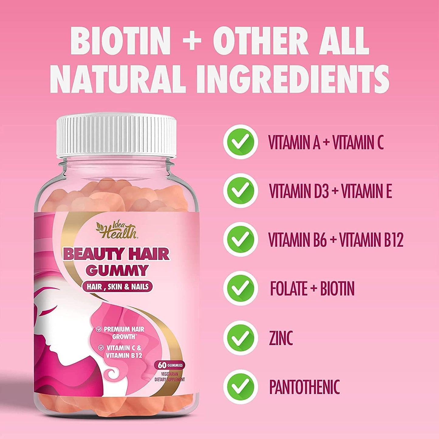 Beauty Hair Gummy - Multivitamin for Faster Hair Growth, Stronger Nails and Glowing Skin with Natural Ingredients - w/ Biotin, Vitamin C and Vitamin B12 | 120 Gummies (2 Pack)