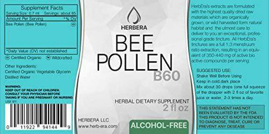 Bee Pollen B60 Alcohol-Free Herbal Extract Tincture, Super-Concentrated Organic Bee Pollen (Bee Pollen) (2 fl oz)