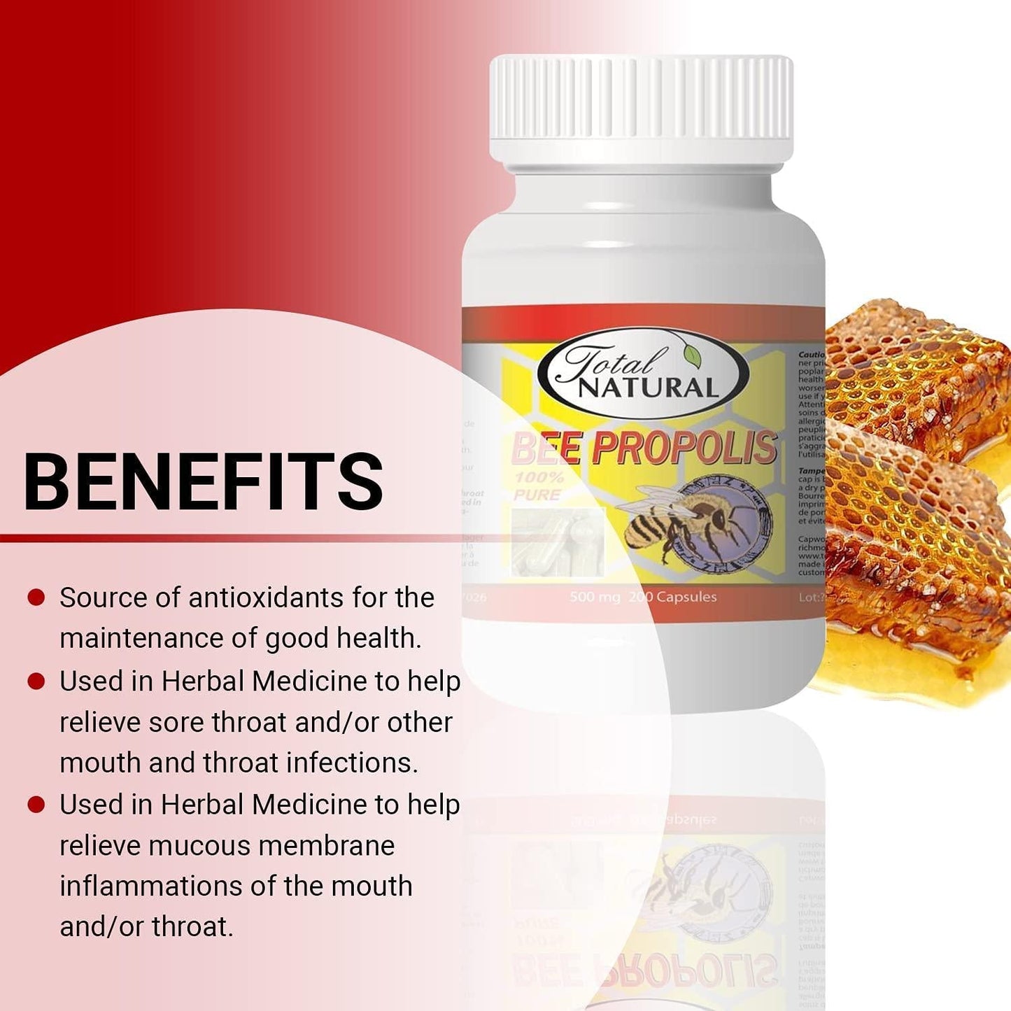 Bee Propolis 500mg 200c [1 Bottle] by Total Natural, Anti-Inflammatory, Battling Free Radicals, Safe and Natural Antioxidant Health Supplement, GMP Premium Ingredients