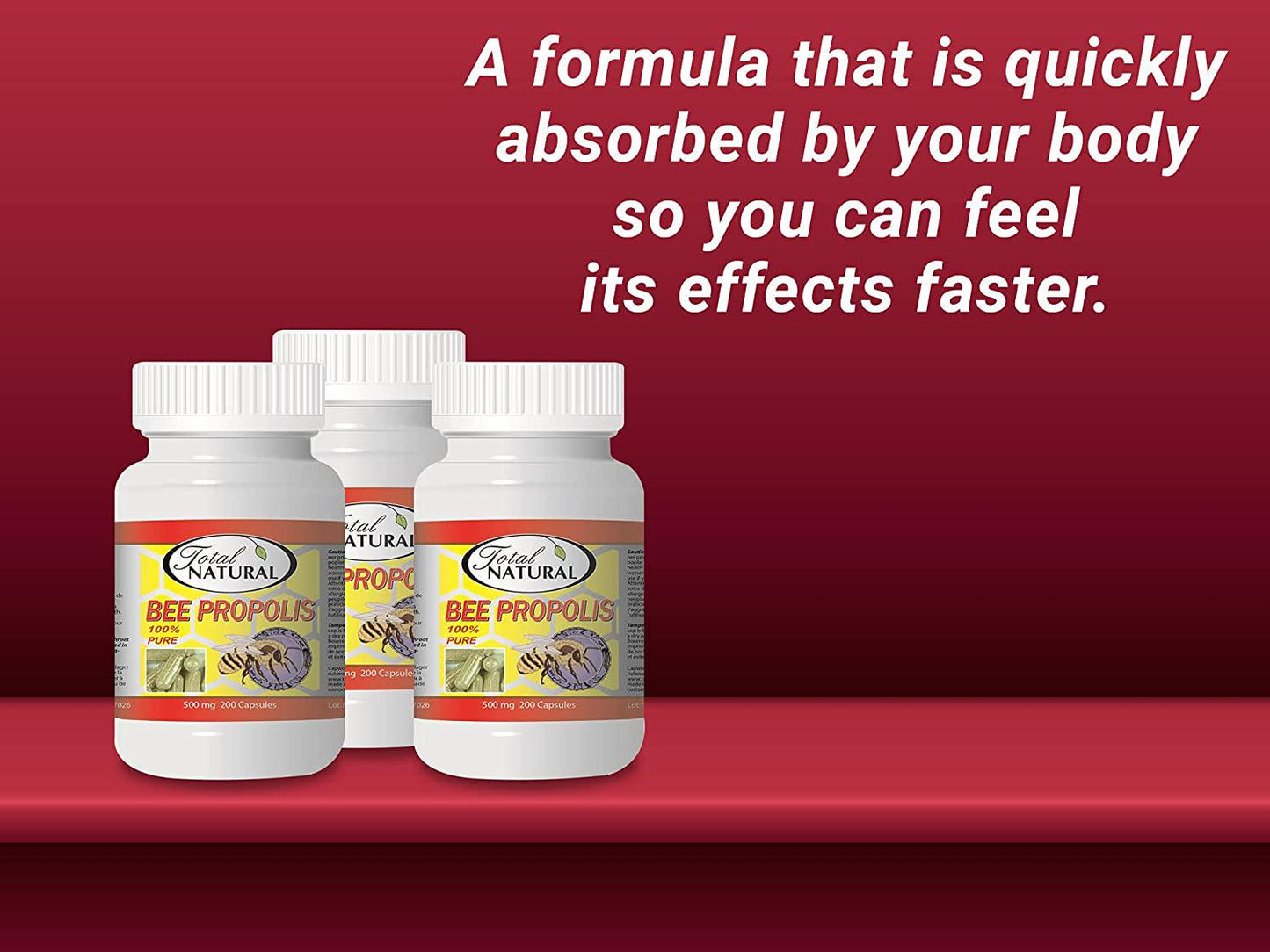 Bee Propolis 500mg 200c [1 Bottle] by Total Natural, Anti-Inflammatory, Battling Free Radicals, Safe and Natural Antioxidant Health Supplement, GMP Premium Ingredients