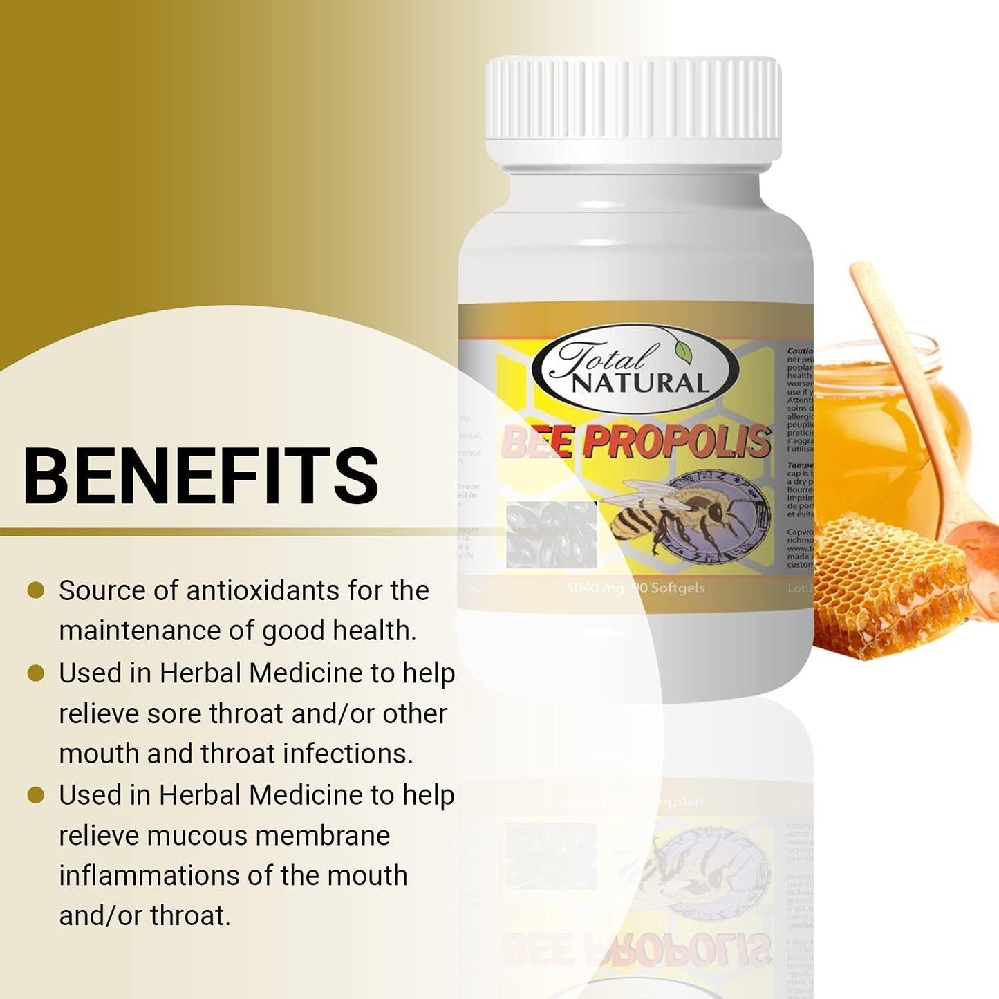 Bee Propolis 5040mg 90 Softgels [1 Bottle] by Total Natural, Safe and Natural Antioxidant Health Supplement, GMP Premium Ingredients