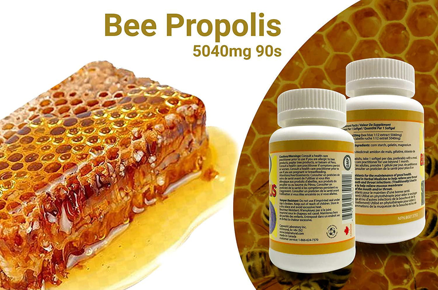 Bee Propolis 5040mg 90 Softgels [1 Bottle] by Total Natural, Safe and Natural Antioxidant Health Supplement, GMP Premium Ingredients
