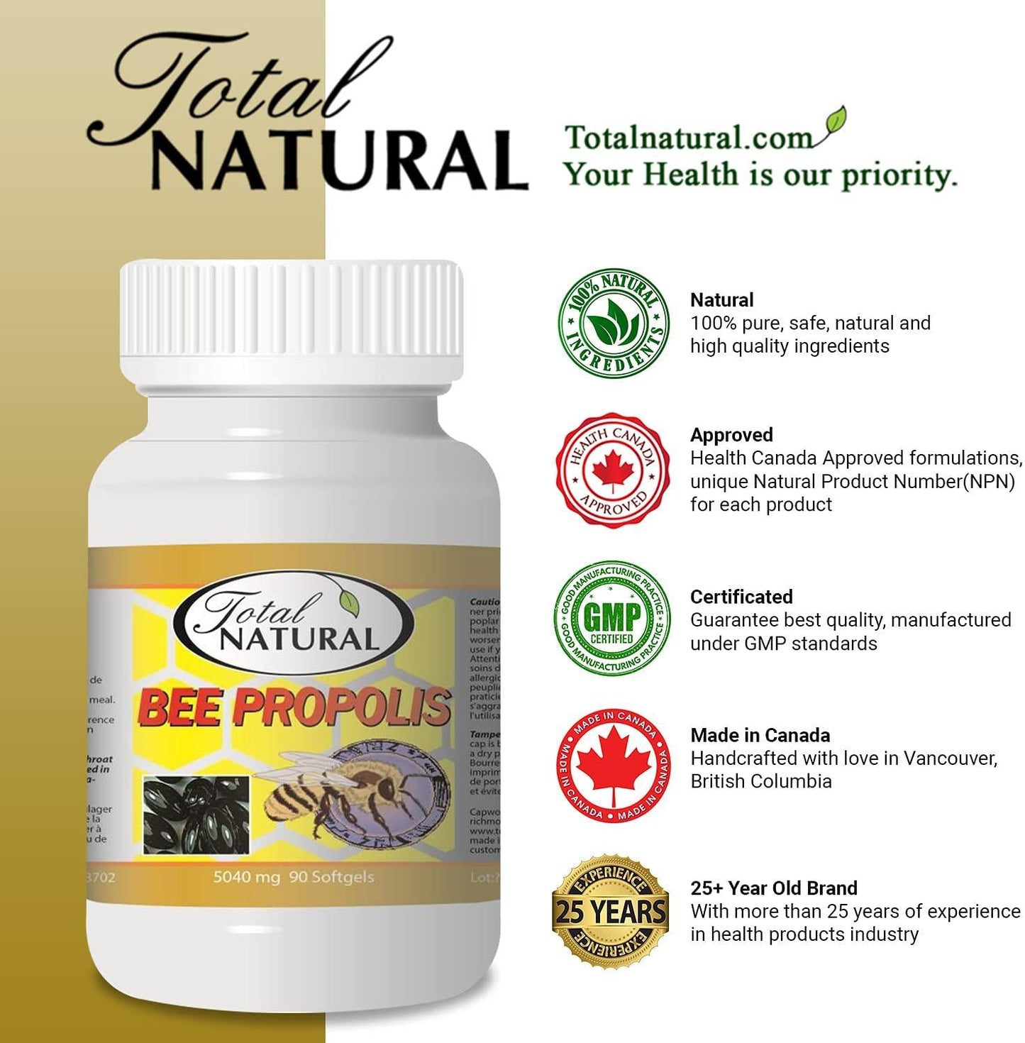 Bee Propolis 5040mg 90 Softgels [1 Bottle] by Total Natural, Safe and Natural Antioxidant Health Supplement, GMP Premium Ingredients