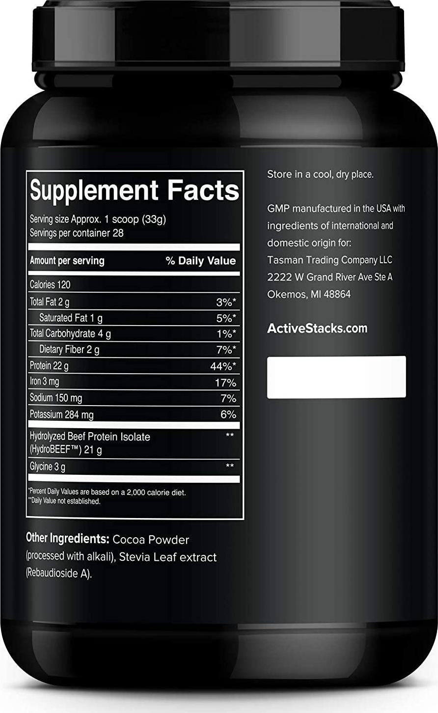 Beef Protein Powder, Chocolate - Dairy Free with Natural Collagen for Keto, Paleo, Bone Broth and Low Carb Diets, 2 Pound