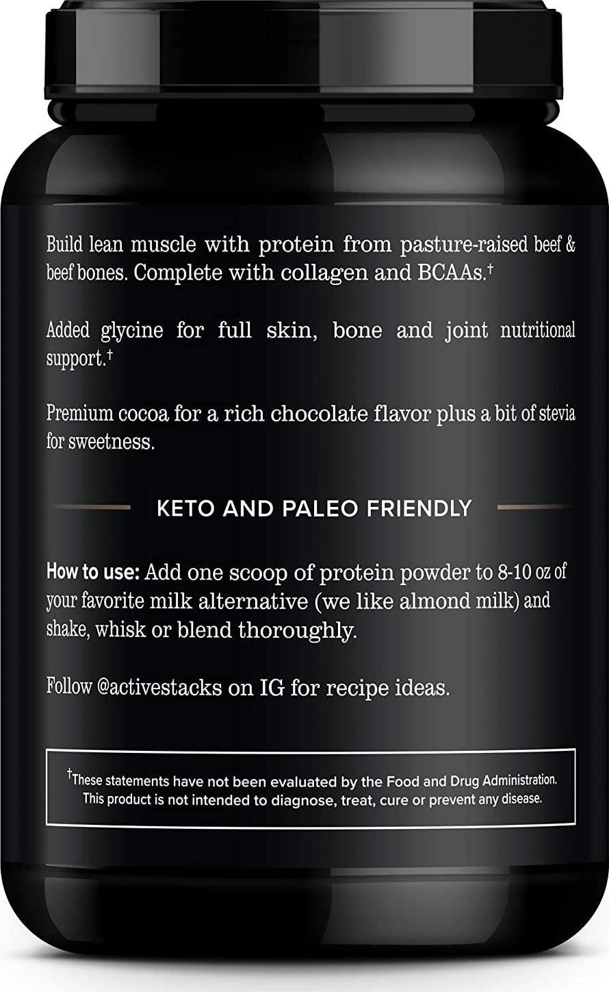 Beef Protein Powder, Chocolate - Dairy Free with Natural Collagen for Keto, Paleo, Bone Broth and Low Carb Diets, 2 Pound