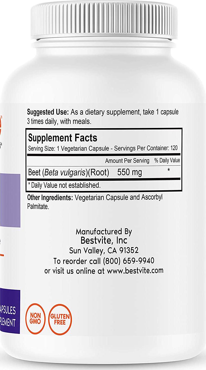 Beet Root 550mg (120 Vegetarian Capsules) - No Stearates - No Fillers - Vegan - Non-GMO - Gluten Free