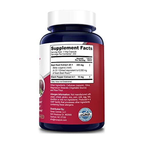 Beet Root 6000 mg 200 Veggie caps (Vegan, Non-GMO, Extract 20:1 and Gluten-Free) with Black Pepper
