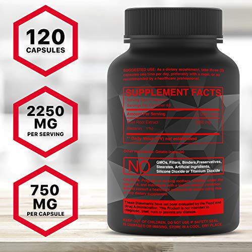 Beet Root Capsules - Concentrated Organic Beet Root Powder Supplement Extracted from Beet Juice - Blood Pressure Supplement - Nitric Oxide Boosting Beetroot Supplement - 2250 MG 120 Capsules