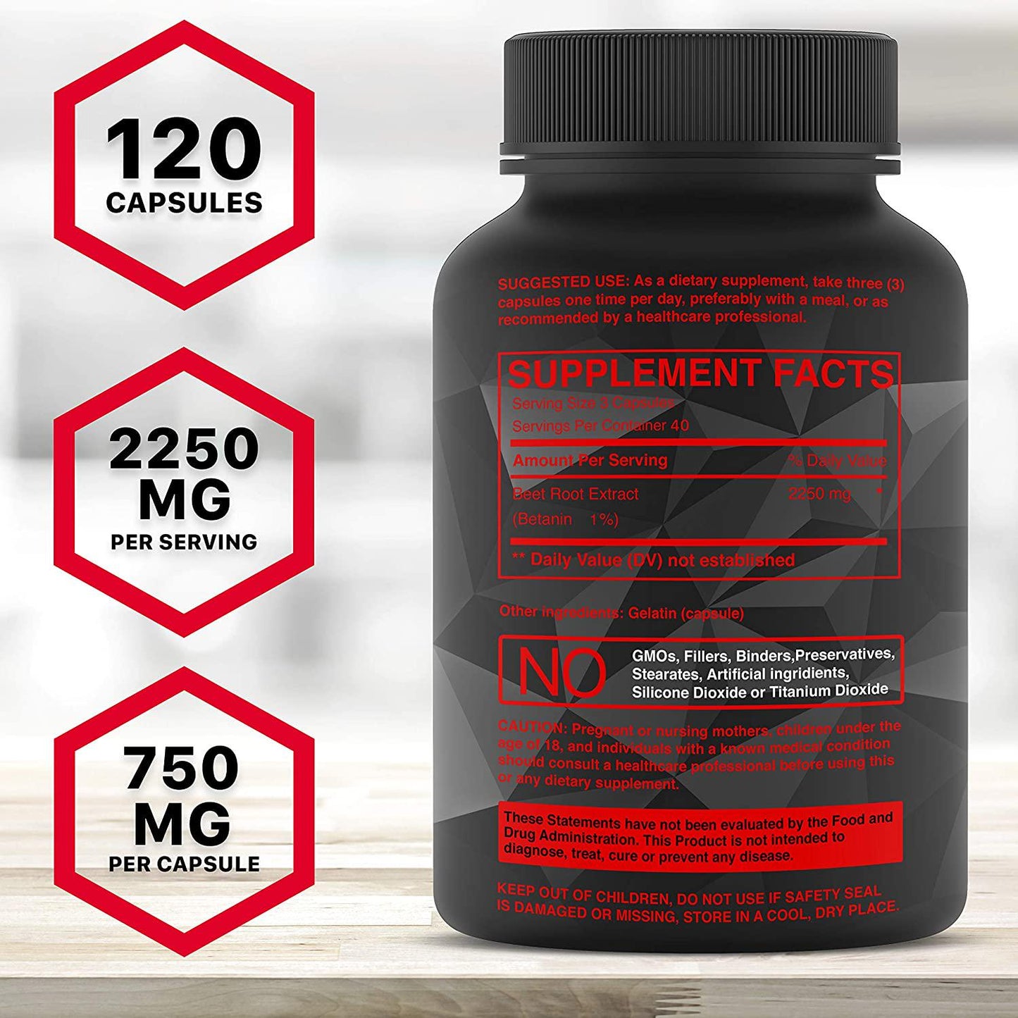 Beet Root Capsules - Concentrated Organic Beet Root Powder Supplement Extracted from Beet Juice - Blood Pressure Supplement - Nitric Oxide Boosting BeetrootÂ Supplement - 2250 MG 120 Capsules