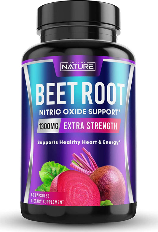 Beet Root Capsules Extra Strength Nitric Oxide Supplement Rich in Nitrates for Natural Energy and Heart Health Support, Made in USA with Organic Beetroot Powder Extract, 60 Capsules