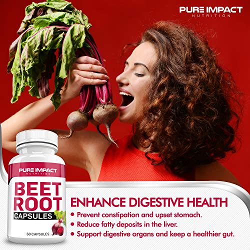 Beet Root Capsules Nitric Oxide | Non-GMO Beet Root Extract 1000mBeet Supplement | 60 Beet Capsules | Beetroot Supplement Capsules by Pure Impact Nutrition (1 Pack)