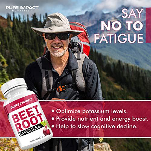 Beet Root Capsules Nitric Oxide | Non-GMO Beet Root Extract 1000mBeet Supplement | 60 Beet Capsules | Beetroot Supplement Capsules by Pure Impact Nutrition (1 Pack)