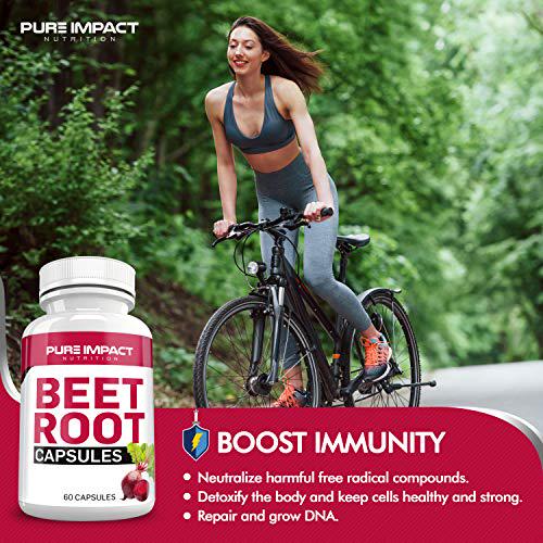 Beet Root Capsules Nitric Oxide | Non-GMO Beet Root Extract 1000mBeet Supplement | 60 Beet Capsules | Beetroot Supplement Capsules by Pure Impact Nutrition (1 Pack)