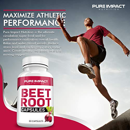 Beet Root Capsules Nitric Oxide | Non-GMO Beet Root Extract 1000mBeet Supplement | 60 Beet Capsules | Beetroot Supplement Capsules by Pure Impact Nutrition (1 Pack)