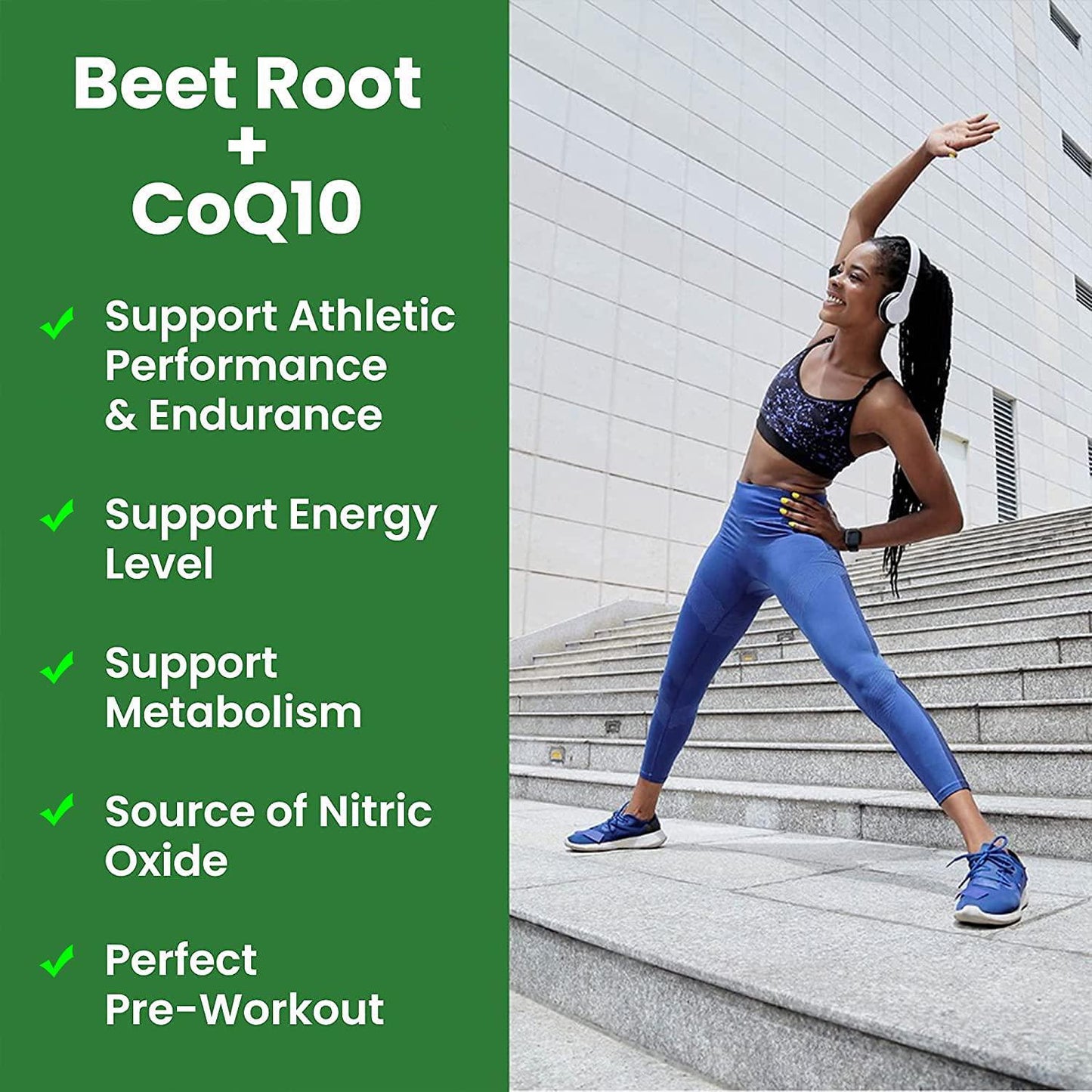 Beet Root Capsules Powder Supplement 1350mg with CoQ10 Energy Nitric Oxide Booster Blood Pressure Support Healthy Circulation Athletic Performance Antioxidant Immune Support 60 Ct 1 Month Supply