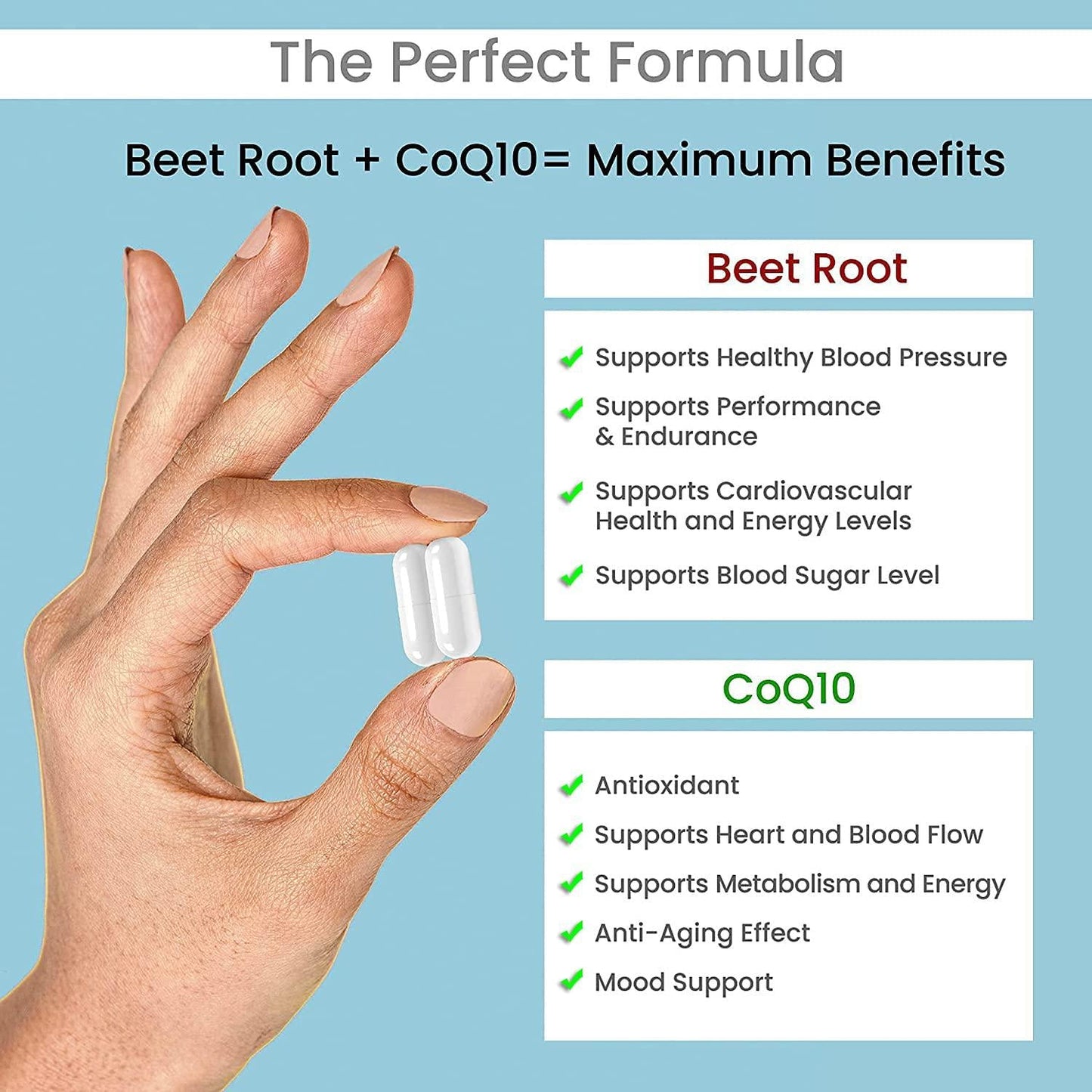 Beet Root Capsules Powder Supplement 1350mg with CoQ10 Energy Nitric Oxide Booster Blood Pressure Support Healthy Circulation Athletic Performance Antioxidant Immune Support 60 Ct 1 Month Supply
