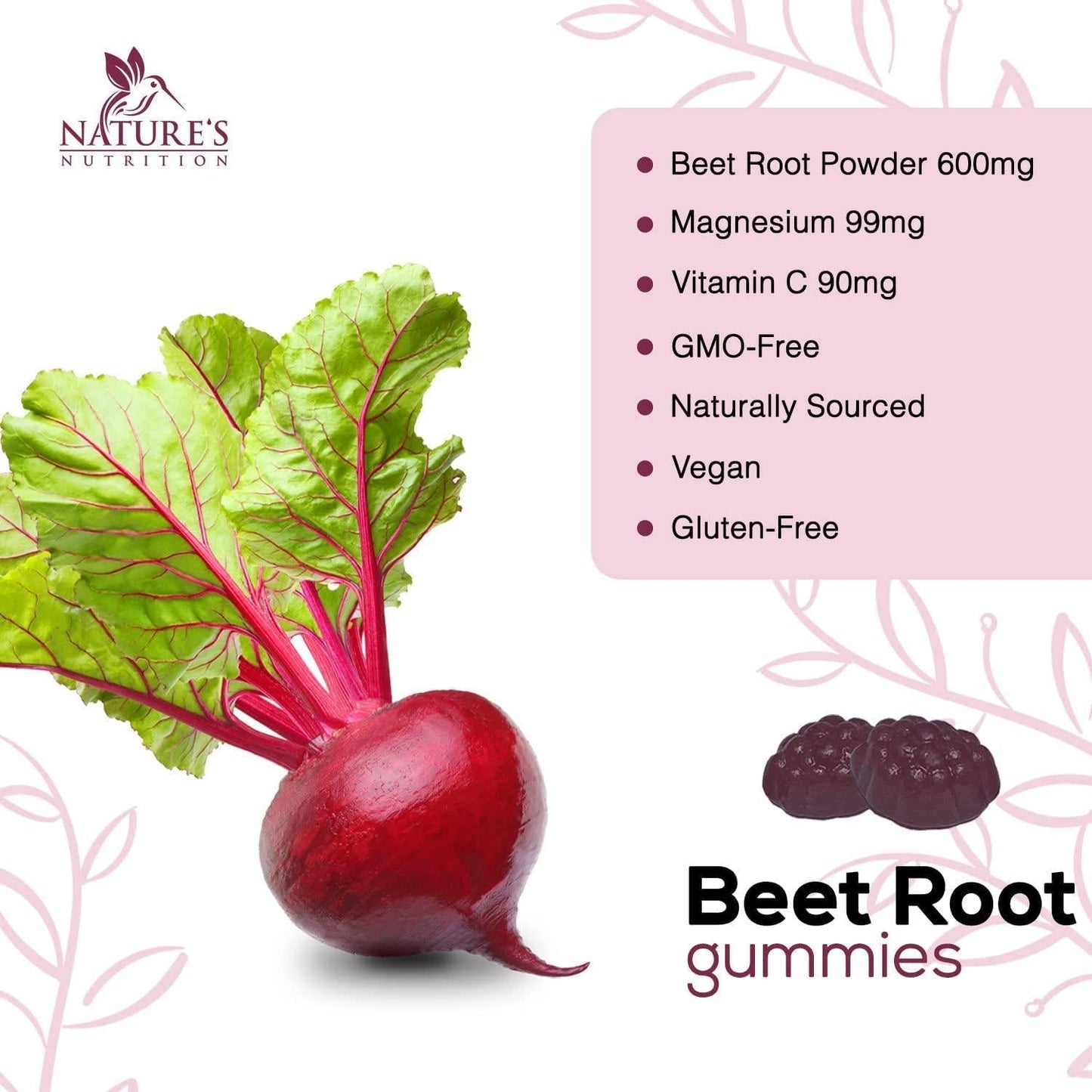 Beet Root Gummies Extra Strength 600mg with Antioxidants Magnesium and Vitamin C - for Natural Nitric Oxide Production, Immune Support, Natural Energy, Heart Health - Best Vegan, Non-GMO - 60 Gummies