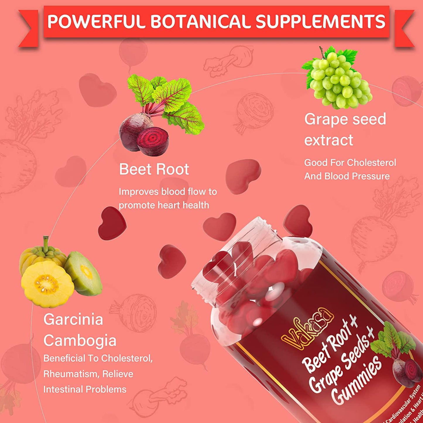 Beet Root Gummies , Grape Seed Extract and Vitamin B12 | Beet Root Supplements, Natural Flavor Vitamin Supplements | Supports Immune Health for Adults Men Women,Vegan, Non-GMO 60 Gummies(1)