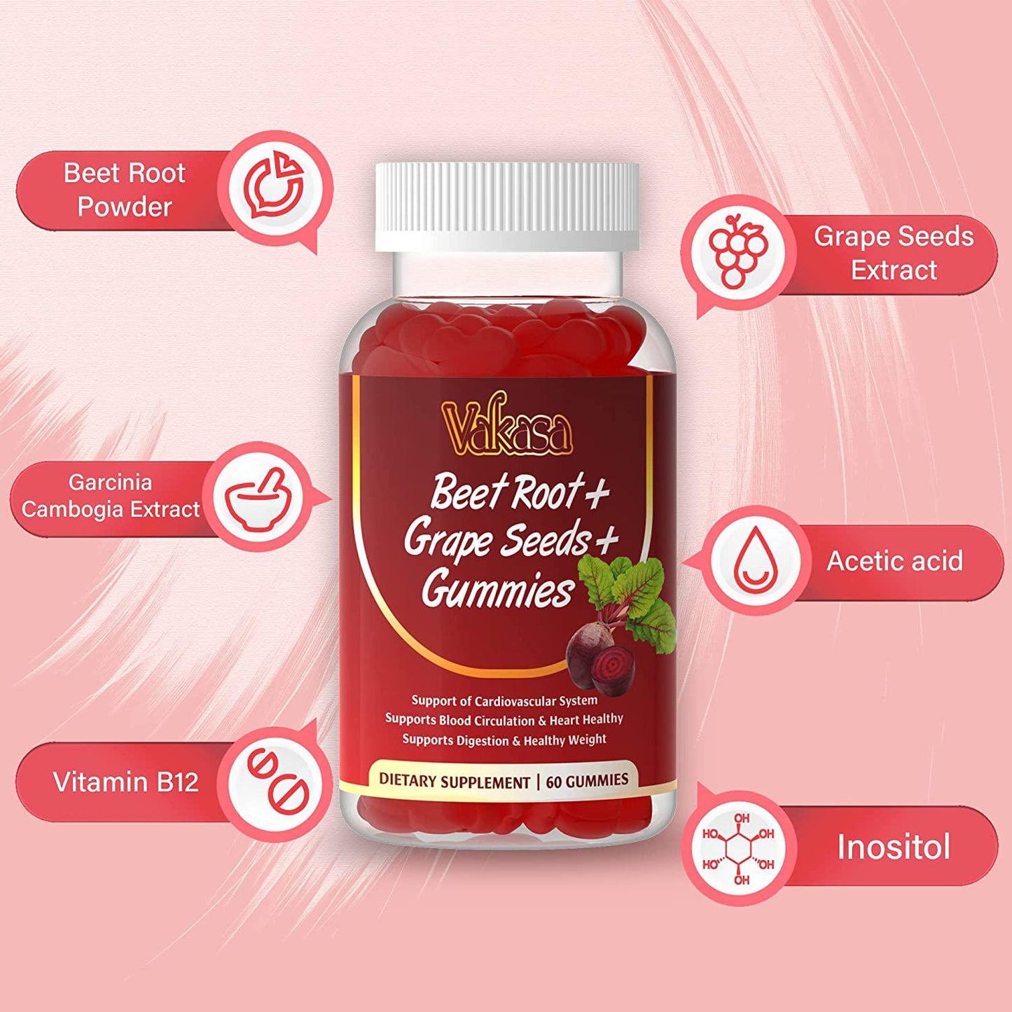 Beet Root Gummies , Grape Seed Extract and Vitamin B12 | Beet Root Supplements, Natural Flavor Vitamin Supplements | Supports Immune Health for Adults Men Women,Vegan, Non-GMO 60 Gummies(1)