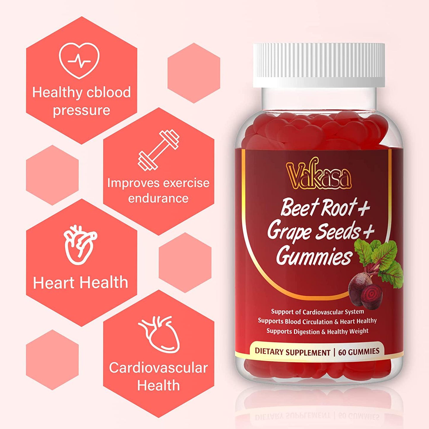 Beet Root Gummies , Grape Seed Extract and Vitamin B12 | Beet Root Supplements, Natural Flavor Vitamin Supplements | Supports Immune Health for Adults Men Women,Vegan, Non-GMO 60 Gummies(1)