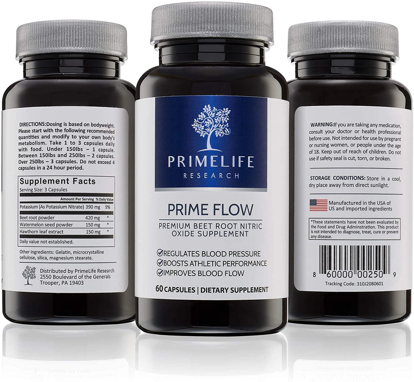 Beet Root Nitric Oxide Supplement - Prime Flow | Daily Dietary Nitrate Supplement | Lower Blood Pressure Naturally | Improve Heart Health | Increase Blood Flow and Circulation, 60 Capsules
