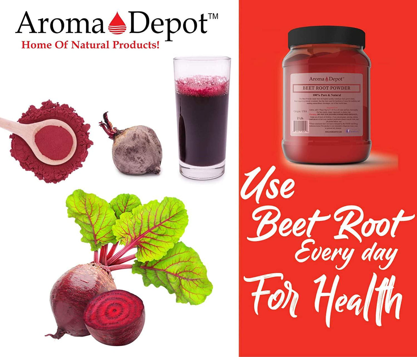 Beet Root Powder 1 lb. by Aroma Depot Raw and Non-GMO I Vegan and Gluten Free I Nitric Oxide Booster I Boost Stamina and Increases Energy I Immune System Booster I 100% Natural