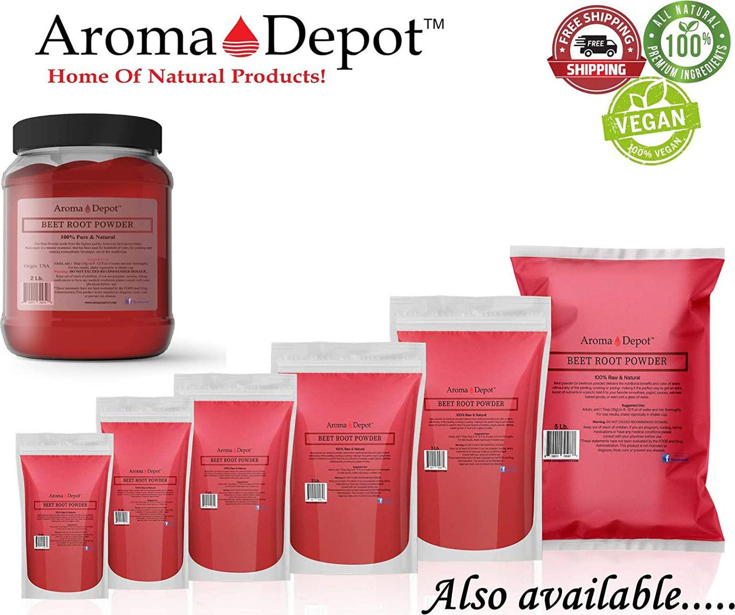 Beet Root Powder 8 oz. by Aroma Depot Raw and Non-GMO I Vegan and Gluten Free I Nitric Oxide Booster I Boost Stamina and Increases Energy I Immune System Booster I 100% Natural