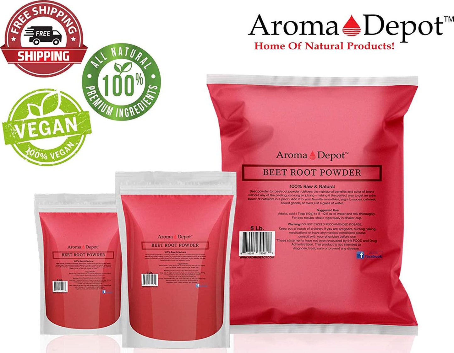 Beet Root Powder 8 oz. by Aroma Depot Raw and Non-GMO I Vegan and Gluten Free I Nitric Oxide Booster I Boost Stamina and Increases Energy I Immune System Booster I 100% Natural
