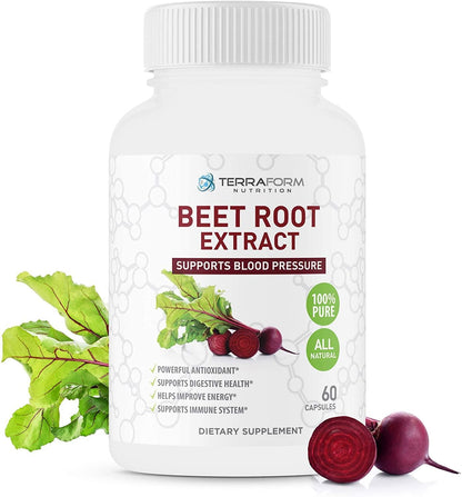 Beetroot Extract Capsules - Beetroot Supplement to Help Lower Blood Pressure, Digestive and Immune System Health - 60 Capsules