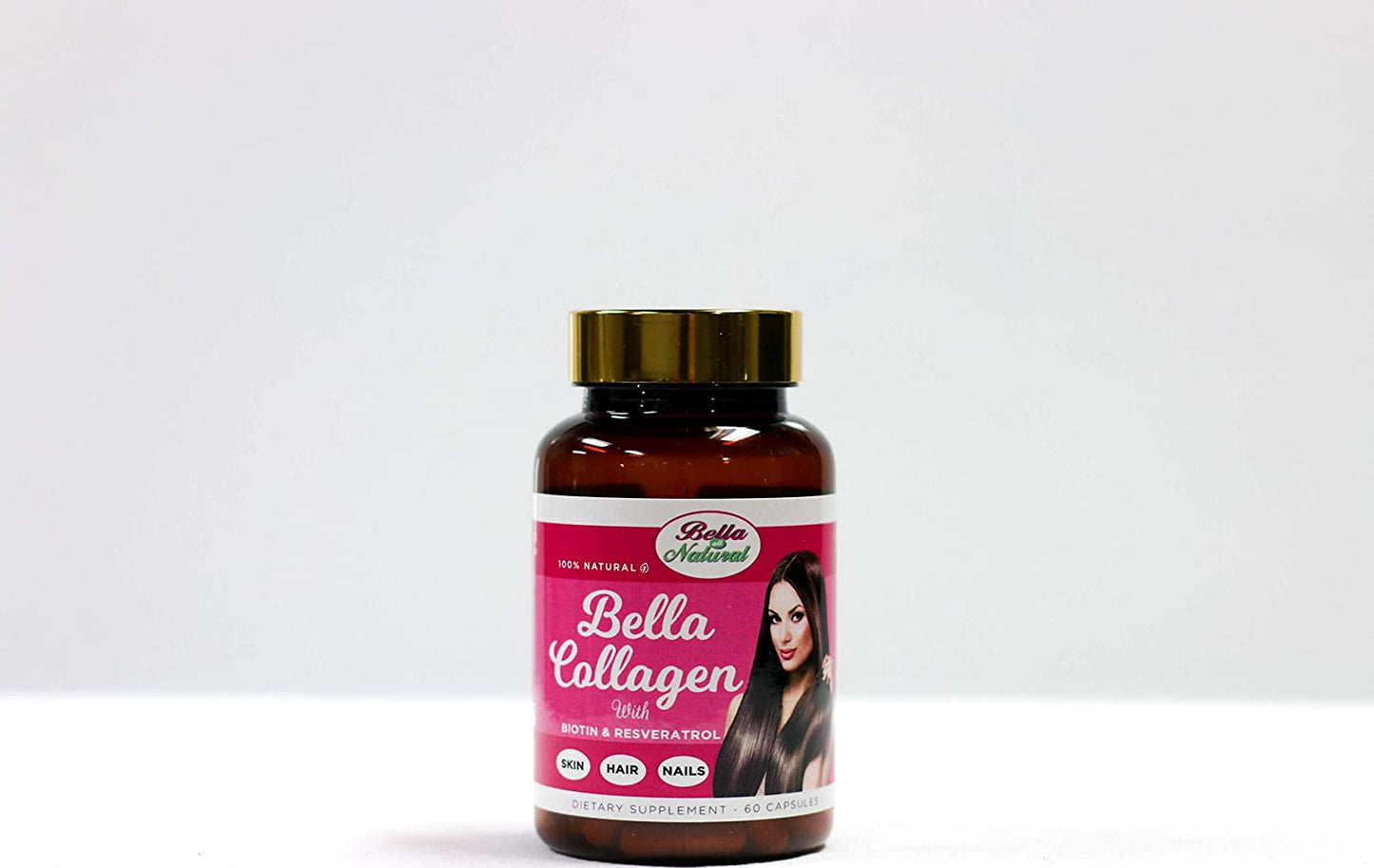 Bella All Natural Collagen with Biotin and Resveratrol - Hair, Skin and Nails Vitamins - 60 Capsules