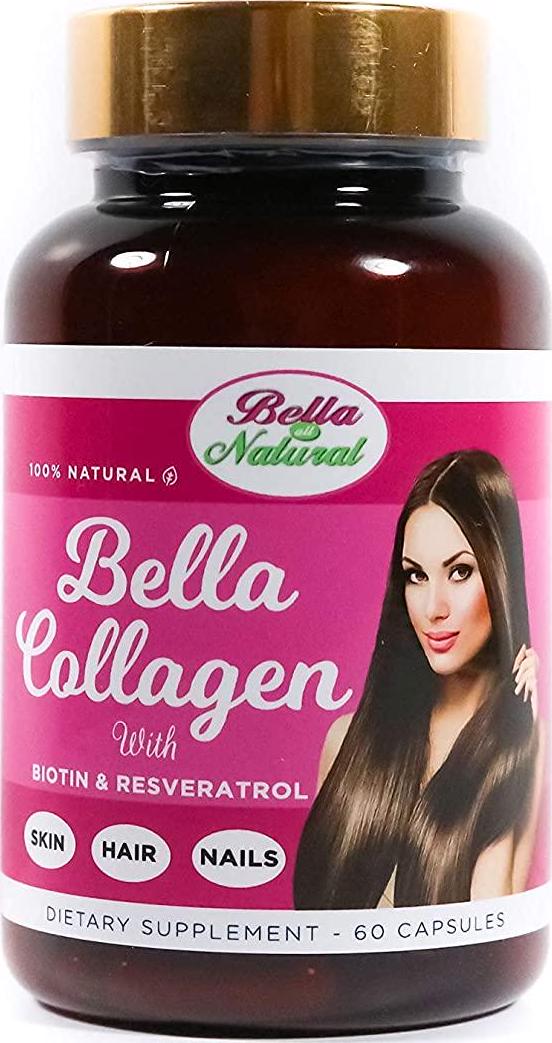 Bella All Natural Collagen with Biotin and Resveratrol - Hair, Skin and Nails Vitamins - 60 Capsules