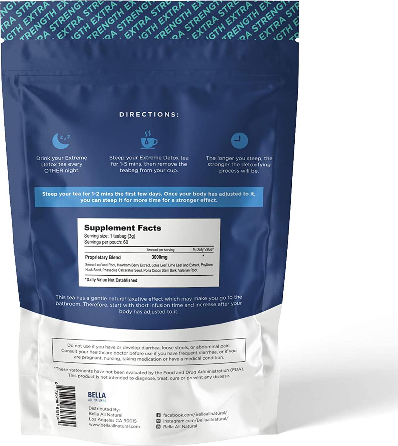 Bella All Natural Extreme Detox Tea - Body Cleanse, Colon Cleanser and Detox - (2 Month Supply)