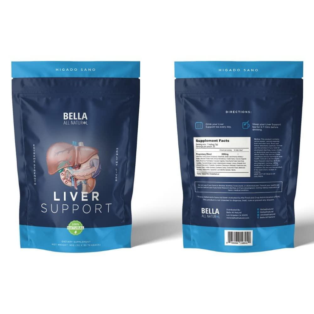 Bella All Natural Liver Support Tea - Liver Cleanse, Detox and Repair Fatty Liver, 30 bags