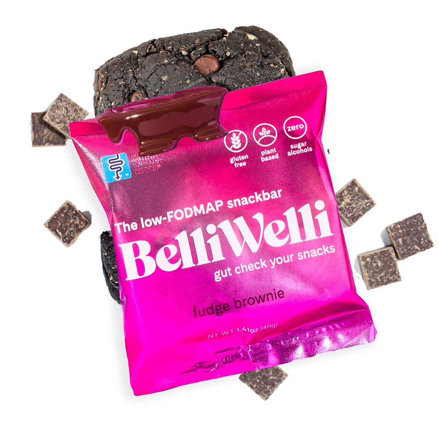BelliWelli Vegan, Gluten-Free Fudge Brownie Snack Bar (8-Pack) - Low FODMAP Certified, Dairy Free, 100% Gut Friendly and Contains Probiotics | Enjoy Guilt-Free Dessert for Breakfast!