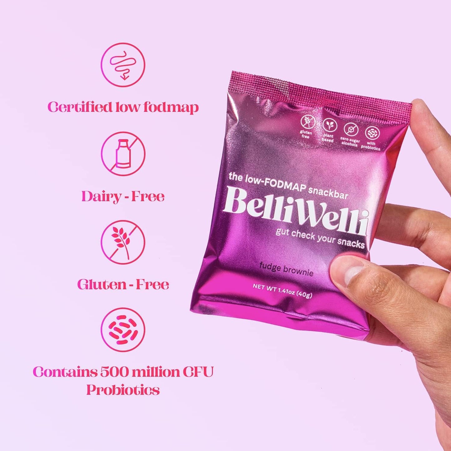 BelliWelli Vegan, Gluten-Free Fudge Brownie Snack Bar (8-Pack) - Low FODMAP Certified, Dairy Free, 100% Gut Friendly and Contains Probiotics | Enjoy Guilt-Free Dessert for Breakfast!