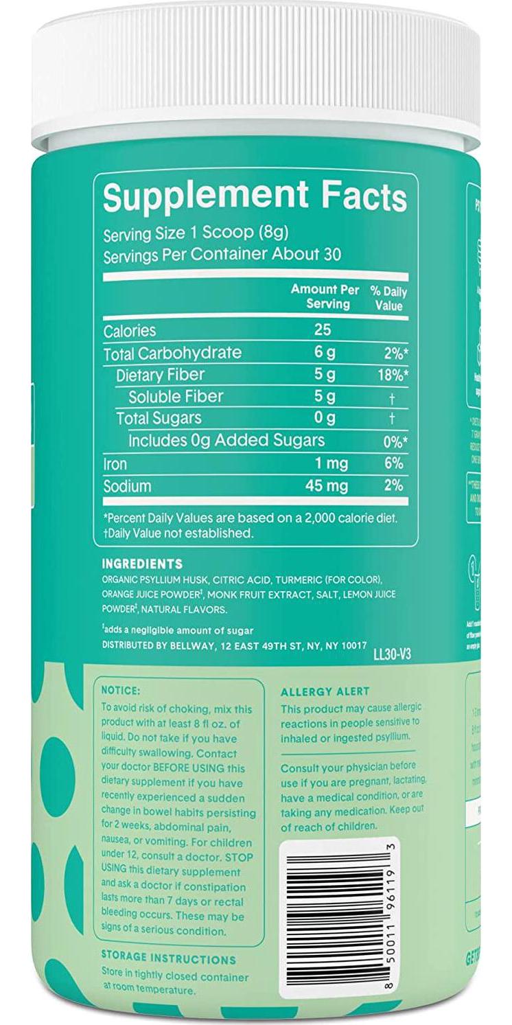 Bellway Sugar-Free Psyllium Husk Fiber Supplement, Lemon Lime, 8.2oz