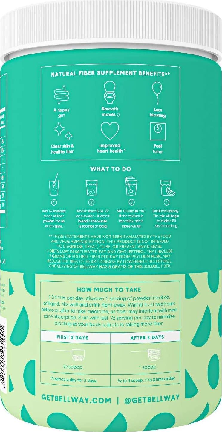 Bellway Sugar-Free Psyllium Husk Fiber Supplement, Lemon Lime, 13.8 oz.