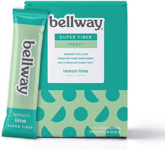 Bellway Sugar-Free Psyllium Husk Fiber Supplement, Lemon Lime, Stick, 14 Pack