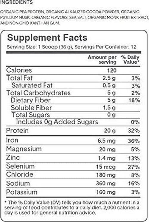 Bellway Sugar-Free Psyllium Husk Fiber Supplement with Plant Protein, Chocolate, 15.2 oz.