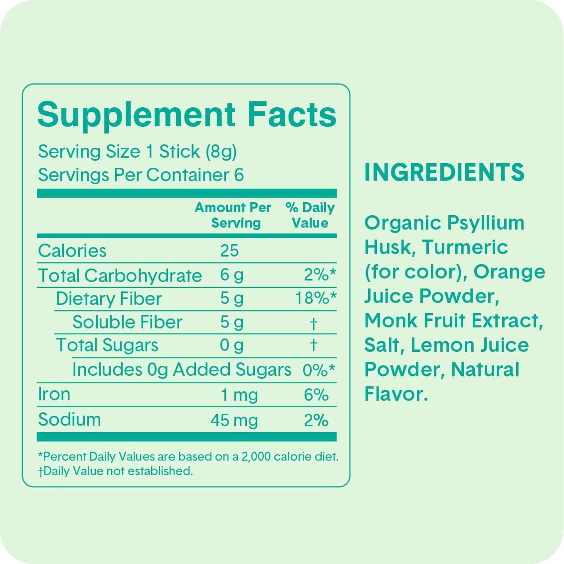 Bellway Sugar-Free Psyllium Husk Fiber Supplement, Lemon Lime, Stick, 14 Pack