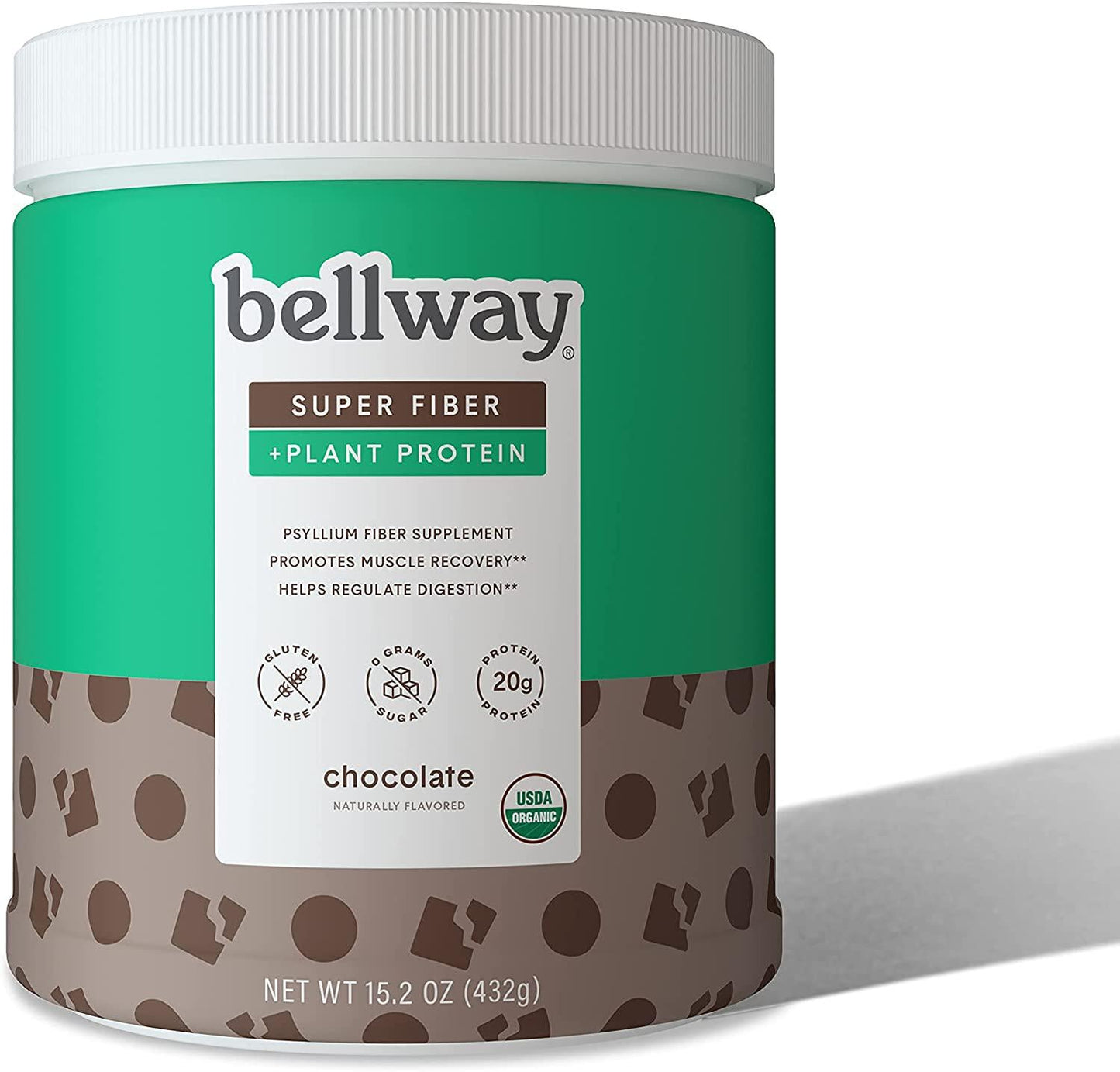 Bellway Sugar-Free Psyllium Husk Fiber Supplement with Plant Protein, Chocolate, 15.2 oz.