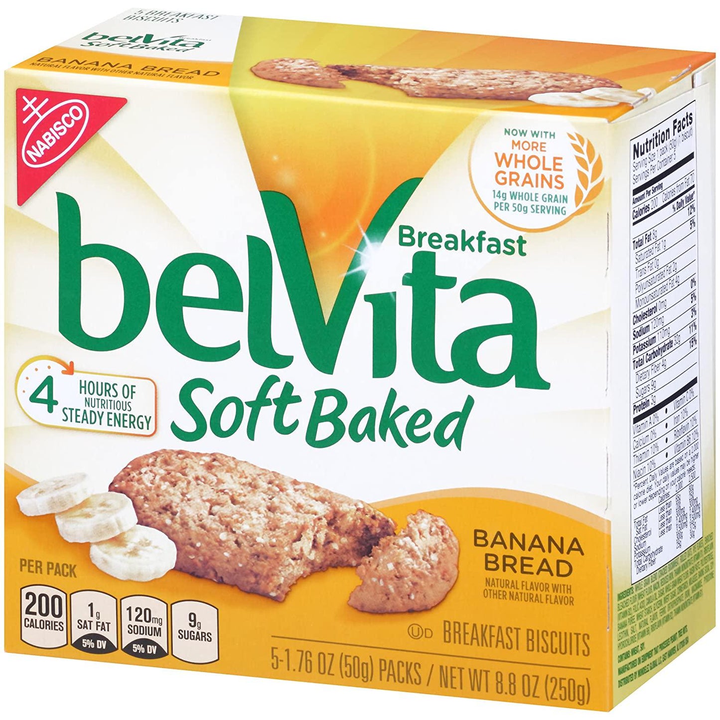 Belvita Soft Baked Breakfast Biscuits, Banana Bread, 1.76 Ounce, 5 Count Box