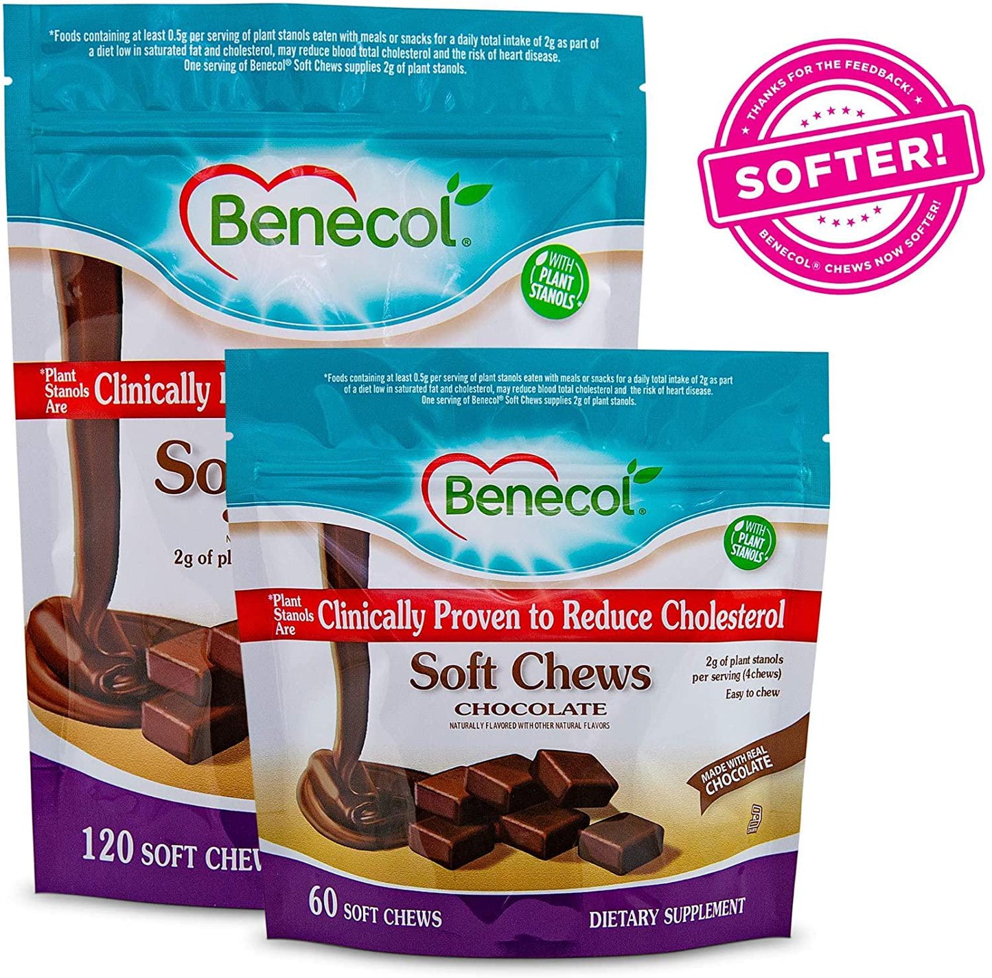 Benecol Soft Chews - Dietary Supplement Made with Cholesterol-Lowering Plant Stanols, which are Clinically Proven to Reduce Total and LDL Cholesterol* (60 Chocolate Chews)