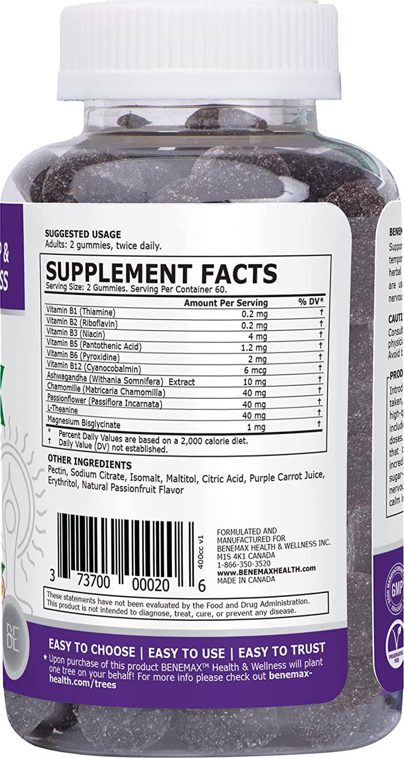 Benemax Calm Suger Free Sleep and Stress Gummies. 100% Plant-Based. Doctor Formulated Herbal Remedy for Stress Relief and Anxiety Reduction. Delicious Natural Strawberry Flavor 120 Gummies