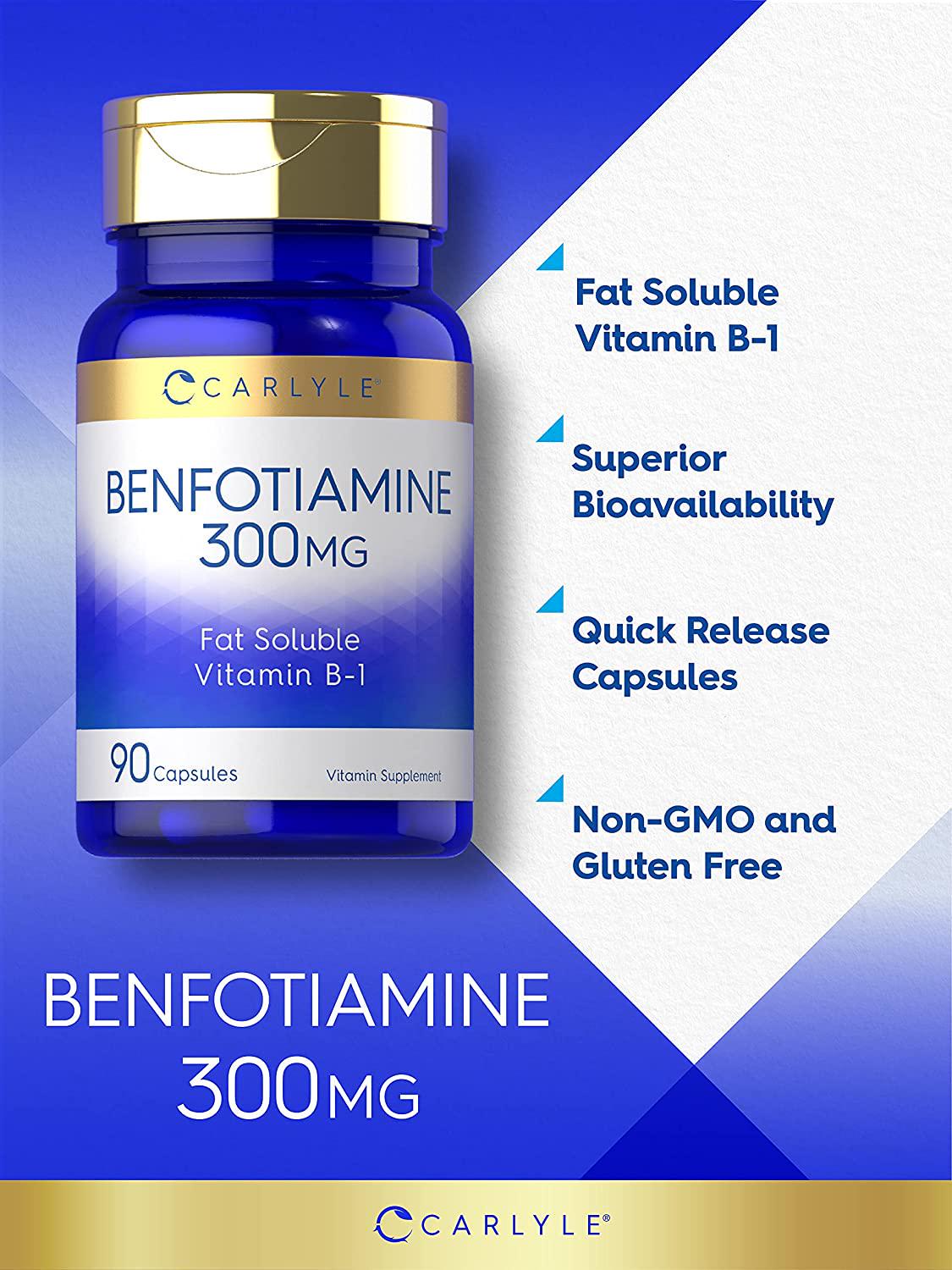 Benfotiamine 300mg 90 Capsules | Vitamin B1 | Non-GMO, Gluten Free | by Carlyle