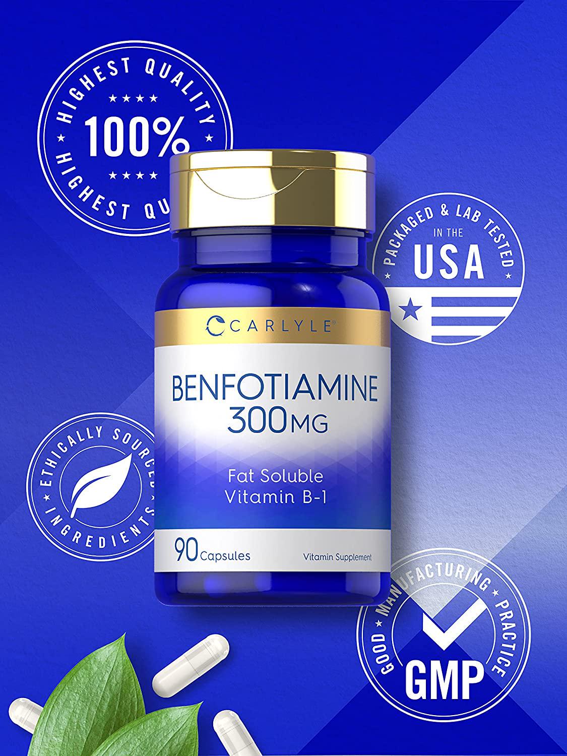 Benfotiamine 300mg 90 Capsules | Vitamin B1 | Non-GMO, Gluten Free | by Carlyle