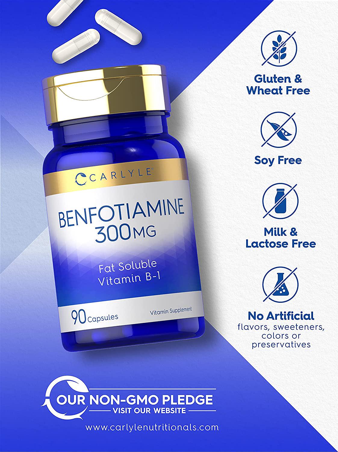 Benfotiamine 300mg 90 Capsules | Vitamin B1 | Non-GMO, Gluten Free | by Carlyle