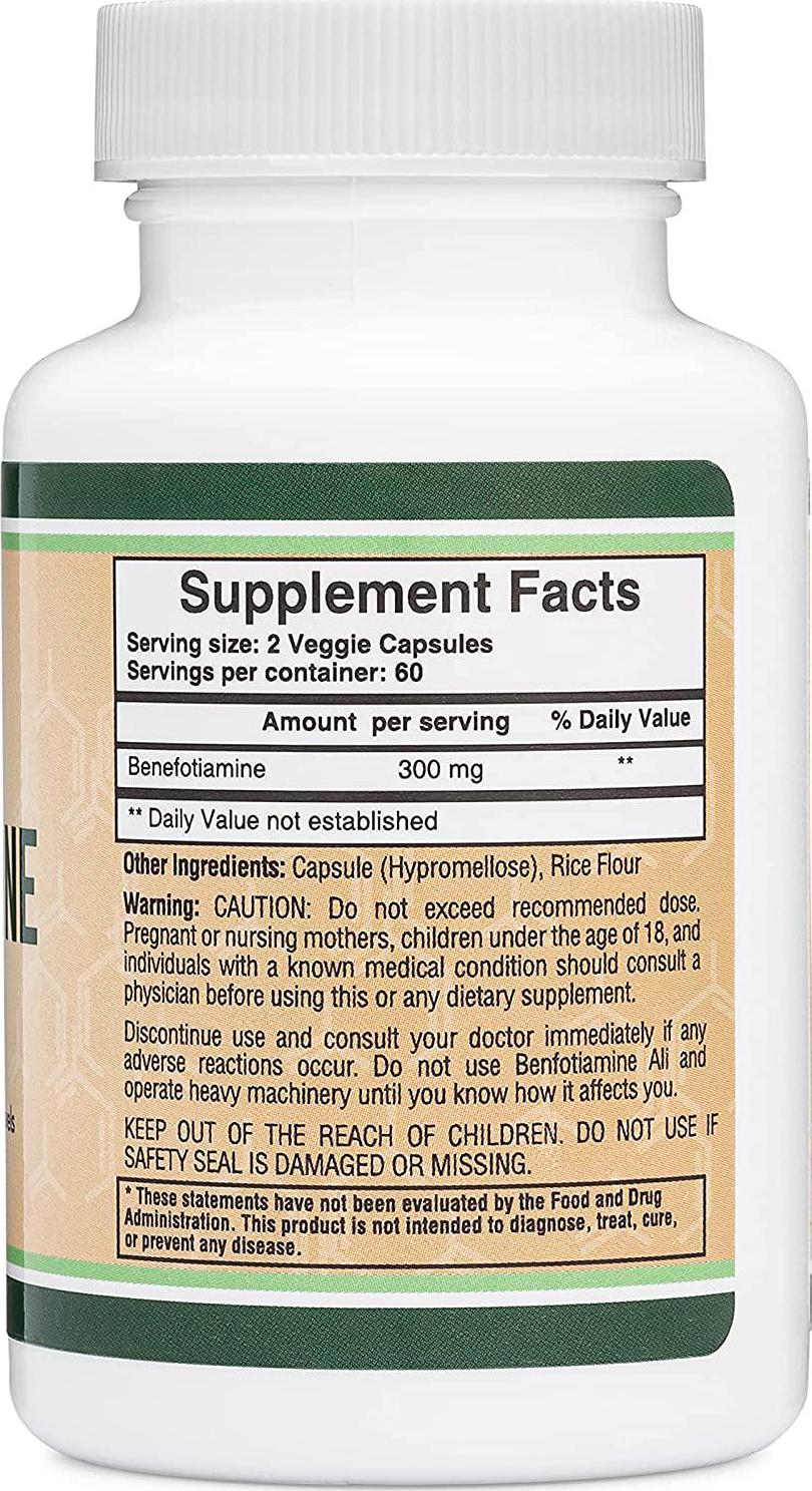 Benfotiamine 300mg (Third Party Tested, 120 Capsules) Made in The USA, to Boost Thiamine Levels (More Absorbable Than Thiamine) by Double Wood Supplements